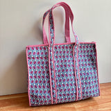Pink Floral Handprinted Tote Bag
