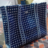 Blue checkered tote bag