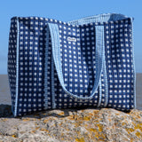 Blue checkered tote bag