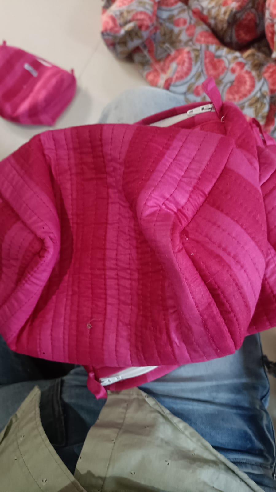Rani pink Stripes Reversible Tote bag/weekend bag