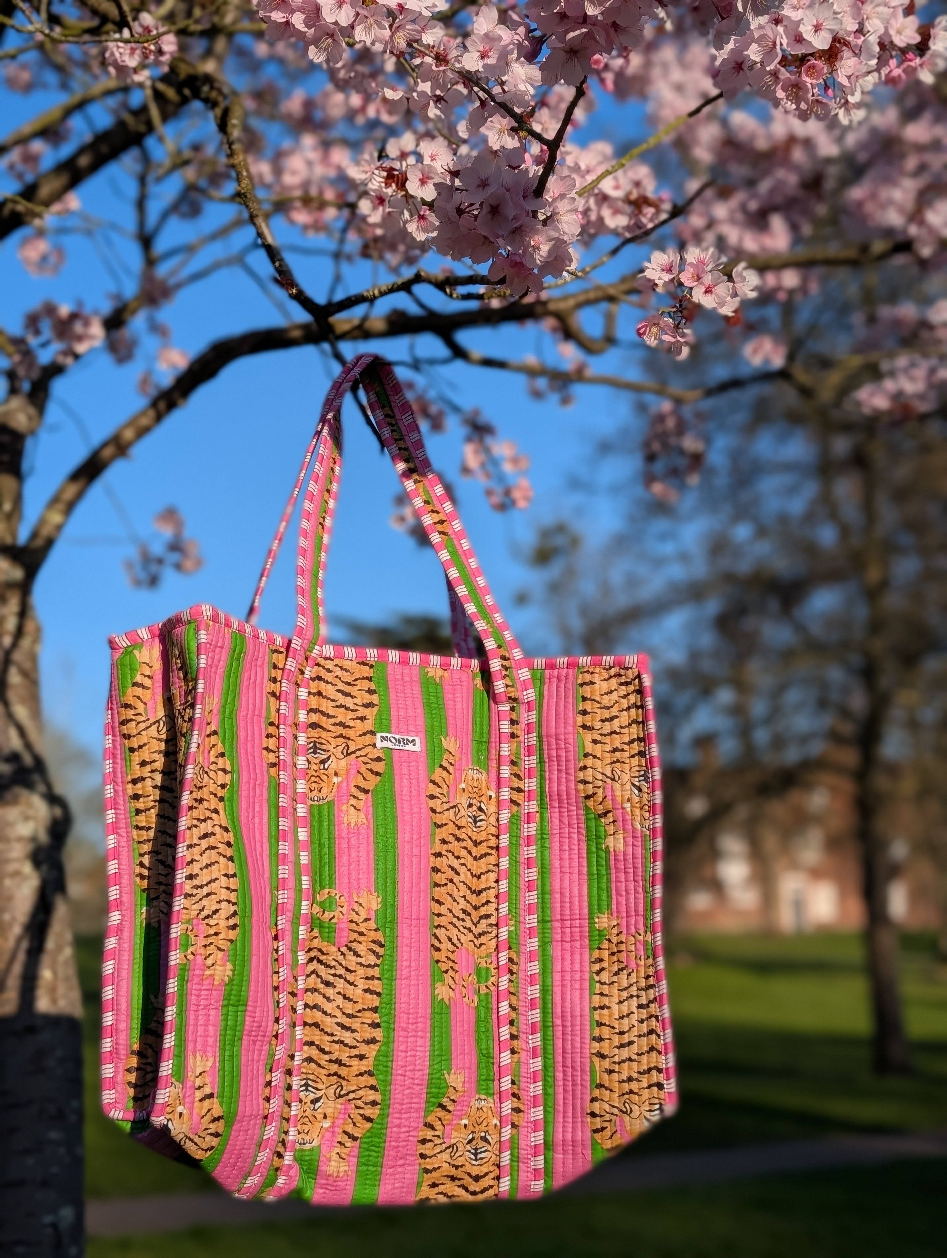 Reversible Tote bag/weekend bag PINK GREEN TIGER