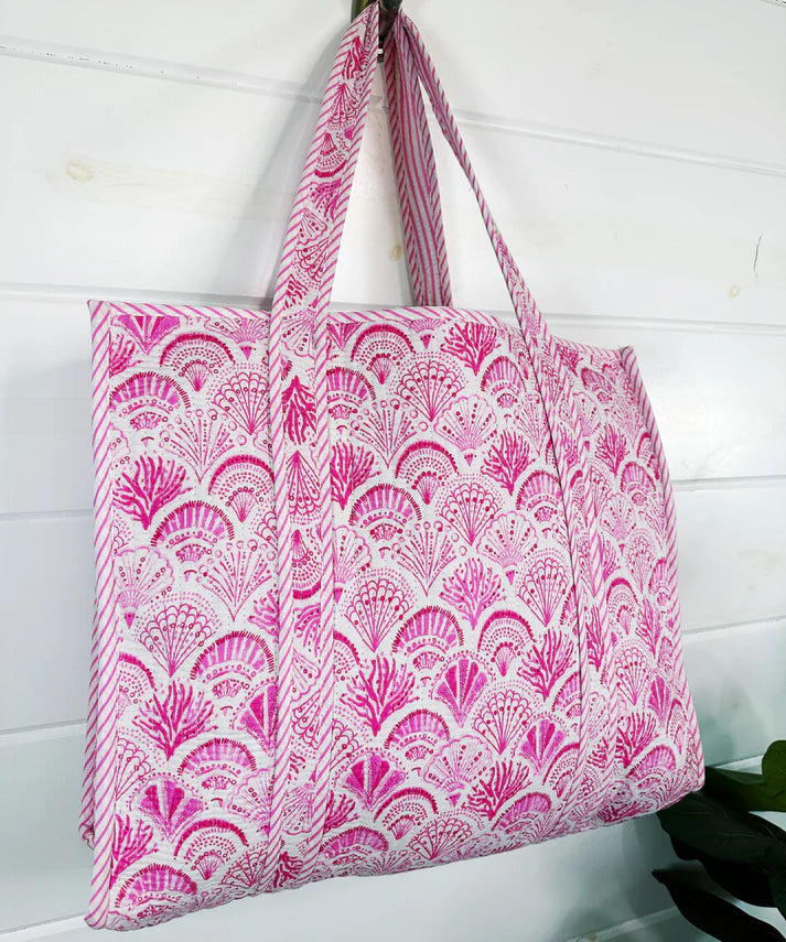Blue/Pink shell bag Reversible Tote bag/weekend bag