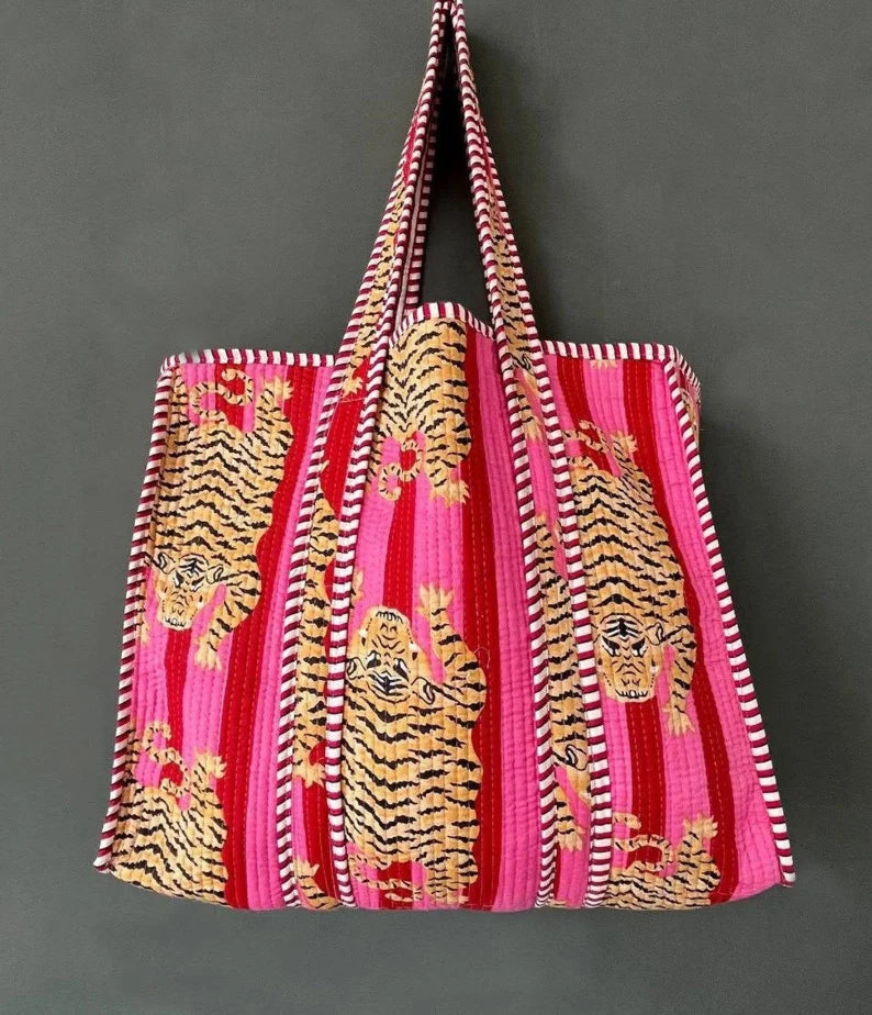 PINK WITH RED TIGER TOTE