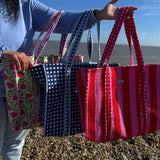 Blue Stripes Reversible Tote bag/weekend bag