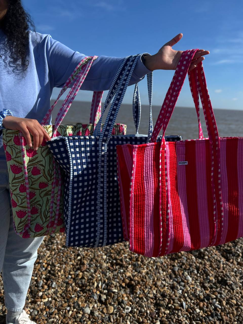 Rani pink Stripes Reversible Tote bag/weekend bag