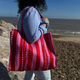Blue Stripes Reversible Tote bag/weekend bag