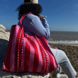 Blue Stripes Reversible Tote bag/weekend bag