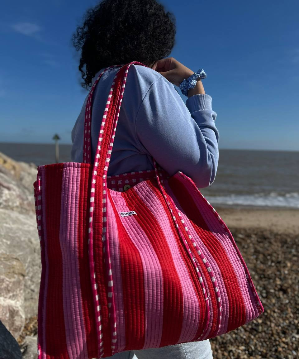 Blue Stripes Reversible Tote bag/weekend bag
