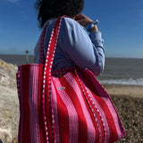Blue Stripes Reversible Tote bag/weekend bag
