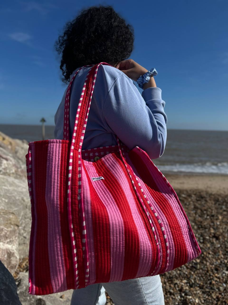 Rani pink Stripes Reversible Tote bag/weekend bag