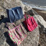 Blue Stripes Reversible Tote bag/weekend bag