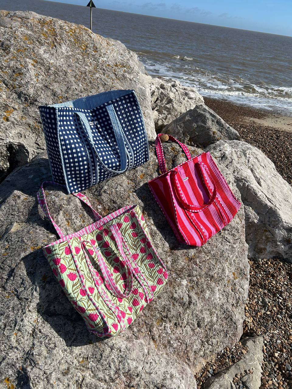 Rani pink Stripes Reversible Tote bag/weekend bag