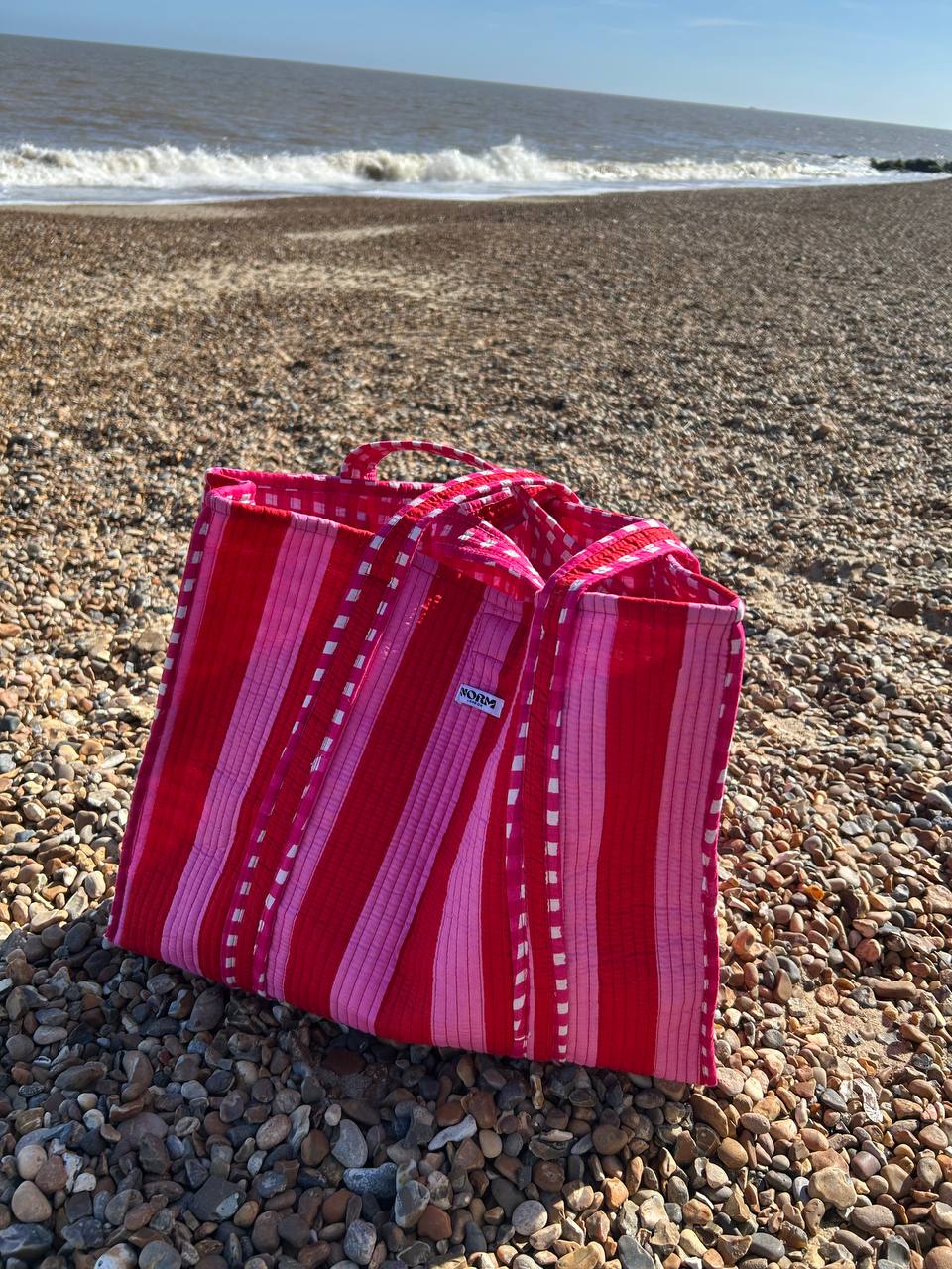 Rani pink Stripes Reversible Tote bag/weekend bag