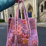 Pink patchwork tote bag  plus wash bag limited pieces only