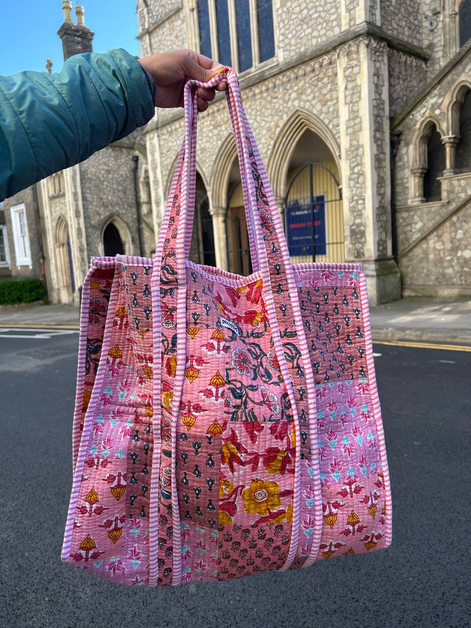 Pink patchwork tote bag  plus wash bag limited pieces only