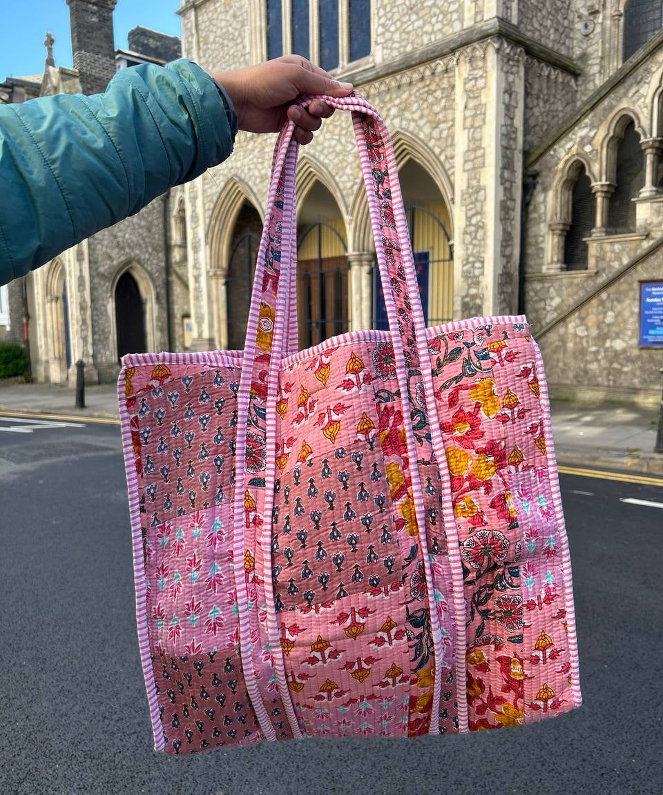 Pink patchwork tote bag  plus wash bag limited pieces only