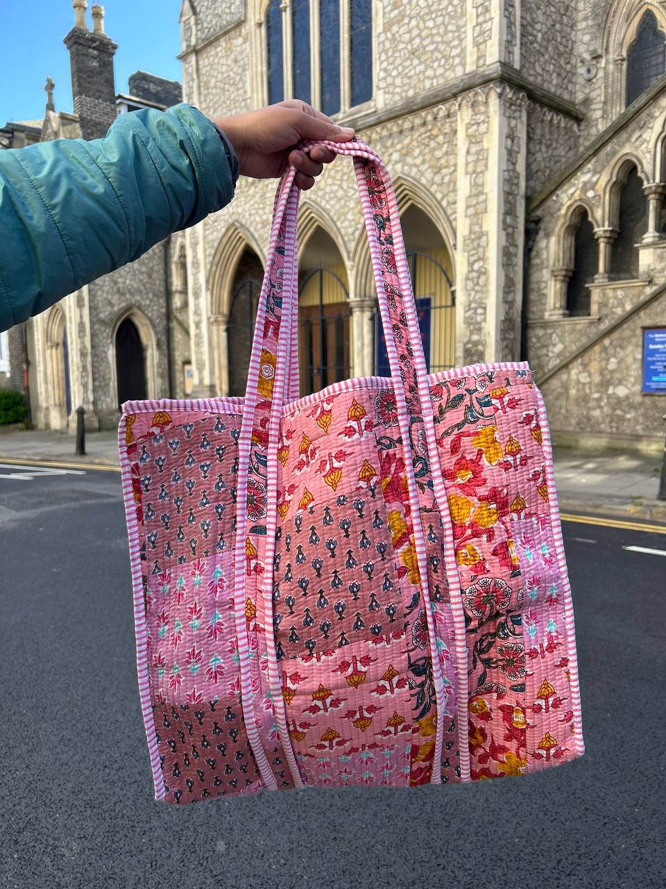 Pink patchwork tote bag  plus wash bag limited pieces only
