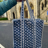 Blue with White bud /weekend bag /Beach bag with zipper