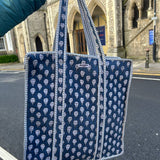Blue with White bud /weekend bag /Beach bag with zipper