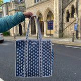 Blue with White bud /weekend bag /Beach bag with zipper