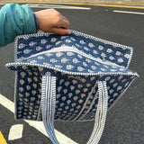 Blue with White bud /weekend bag /Beach bag with zipper