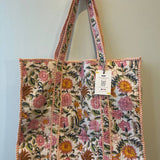 CREAME FLORAL ZIPPER TOTE