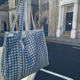 POWDER BLUE Checkered Reversible Tote bag