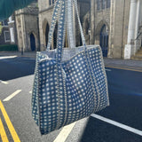 POWDER BLUE Checkered Reversible Tote bag
