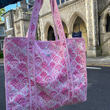 PINK SHELL TOTE BAG REVERSIBLE WITH BUTTONS
