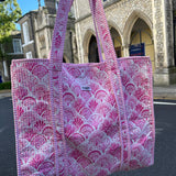 PINK SHELL TOTE BAG REVERSIBLE WITH BUTTONS