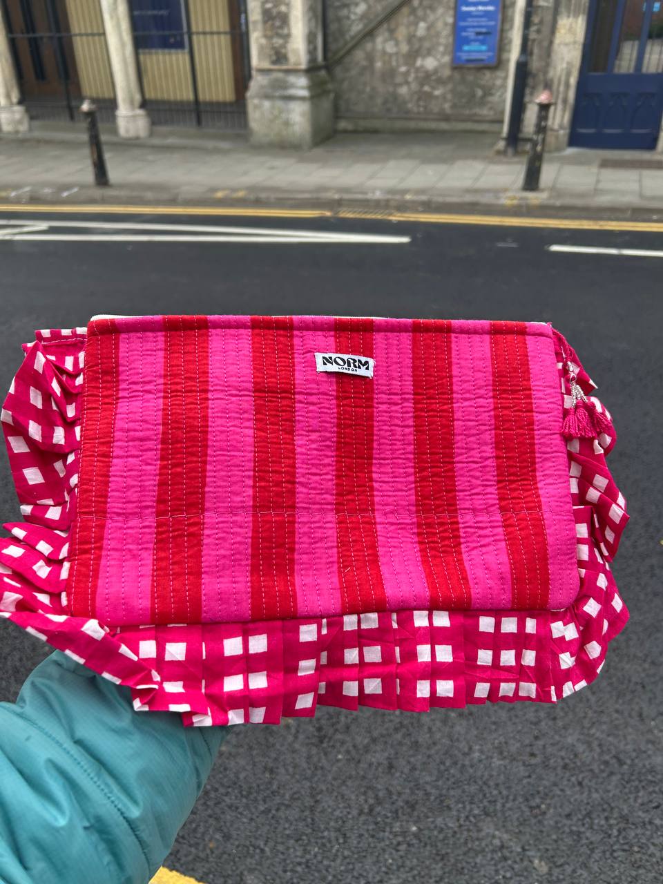 FRILL PURSE PINK STRIPES