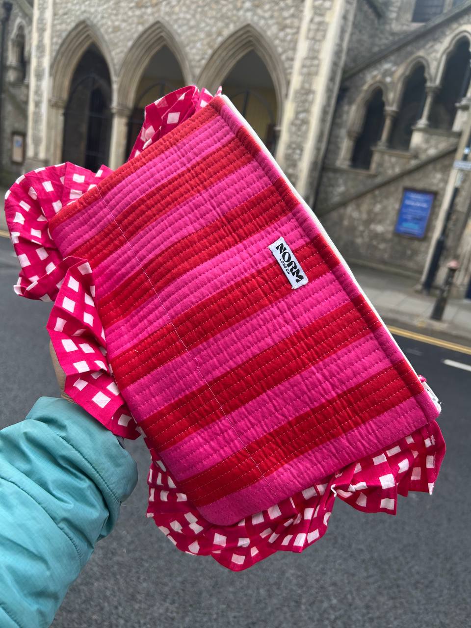 FRILL PURSE PINK STRIPES