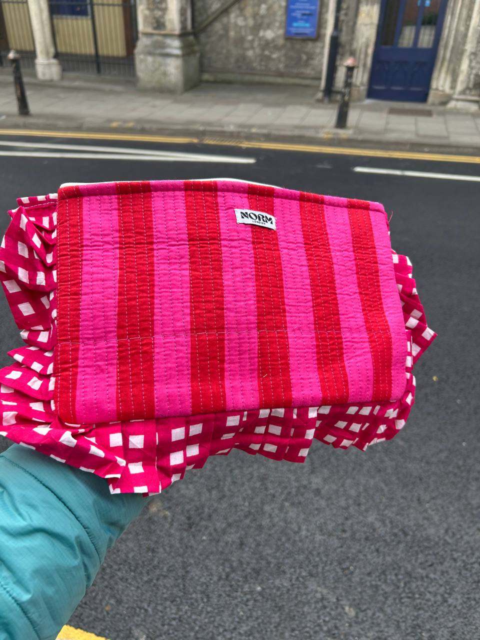 FRILL PURSE PINK STRIPES