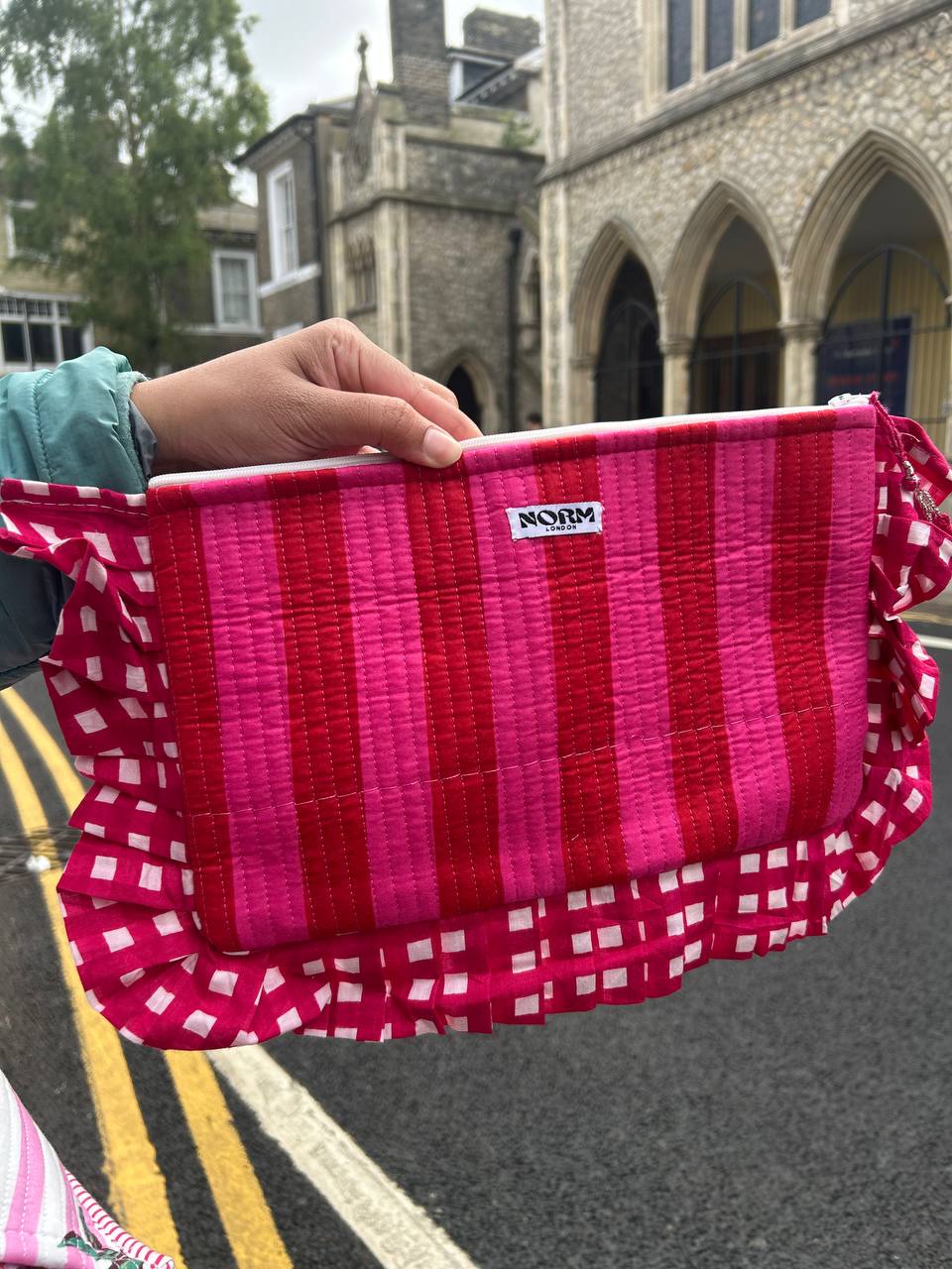 FRILL PURSE PINK STRIPES