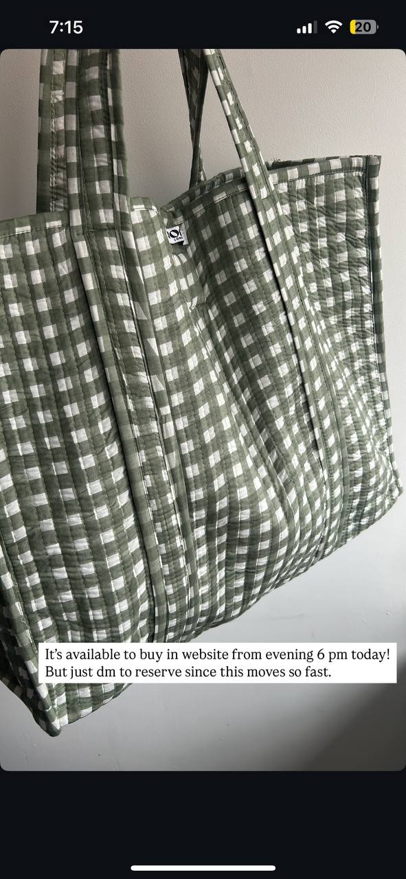 OLIVE MATCHA GINGHAM TOTE BAG