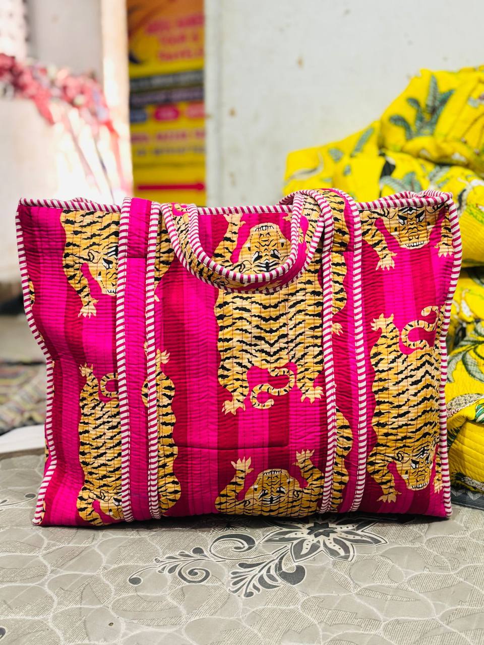 PINK WITH RED TIGER TOTE