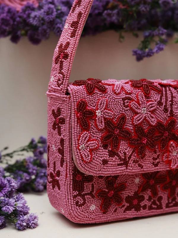 Pink Flowers Beaded bag