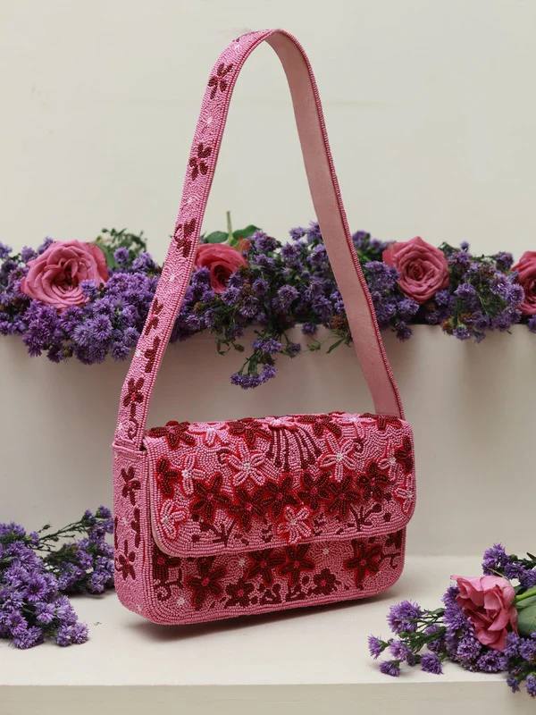 Pink Flowers Beaded bag