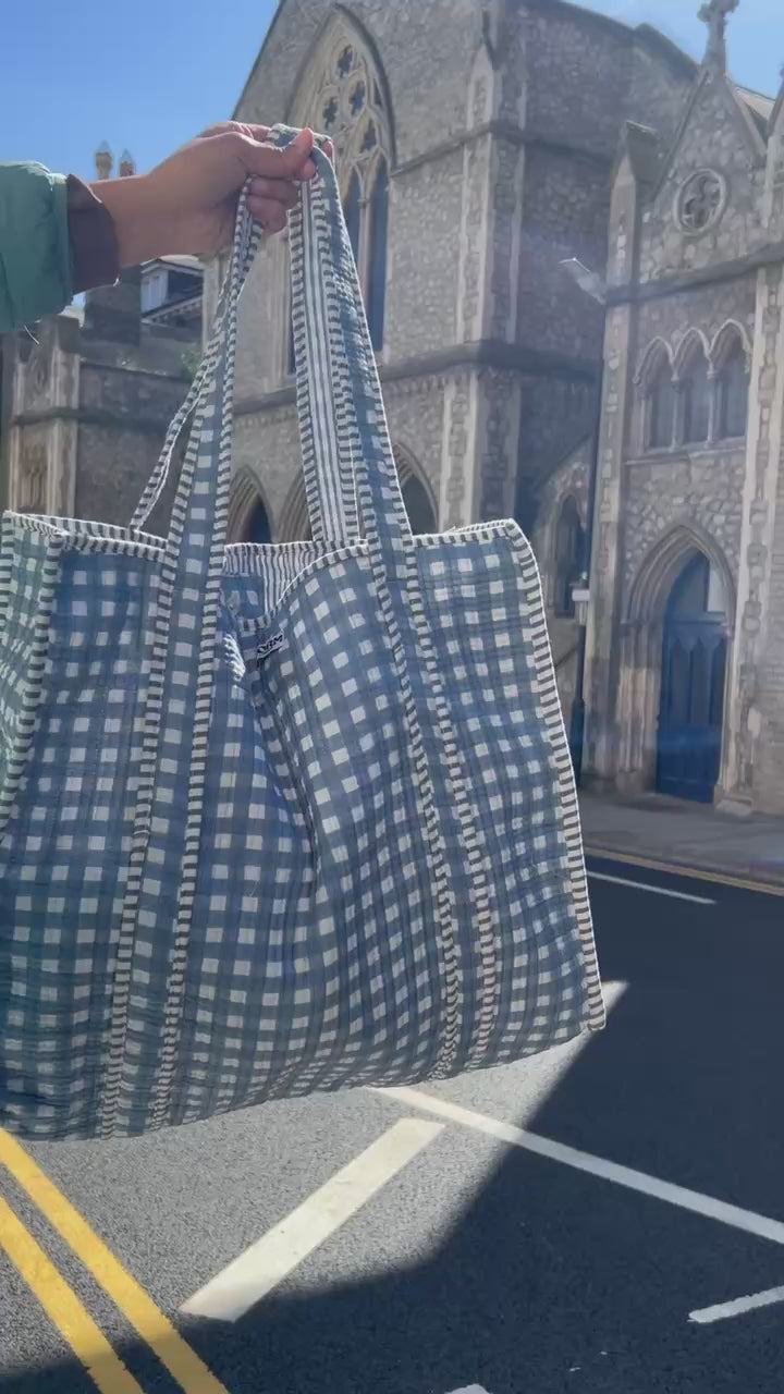 POWDER BLUE Checkered Reversible Tote bag