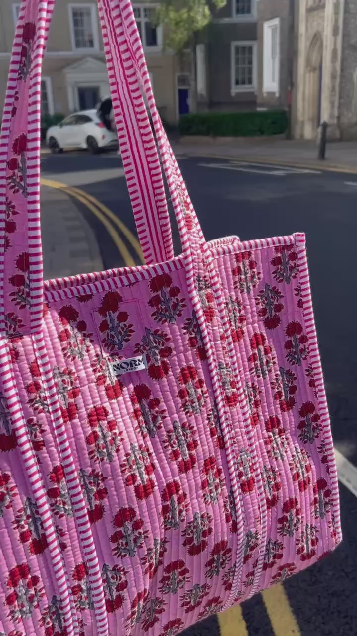 Bubble gum pink red tiny rose Reversible Tote bag