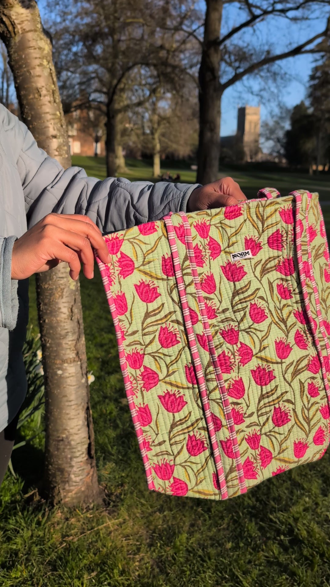 Pistachio Tulip Reversible Tote bag/weekend bag